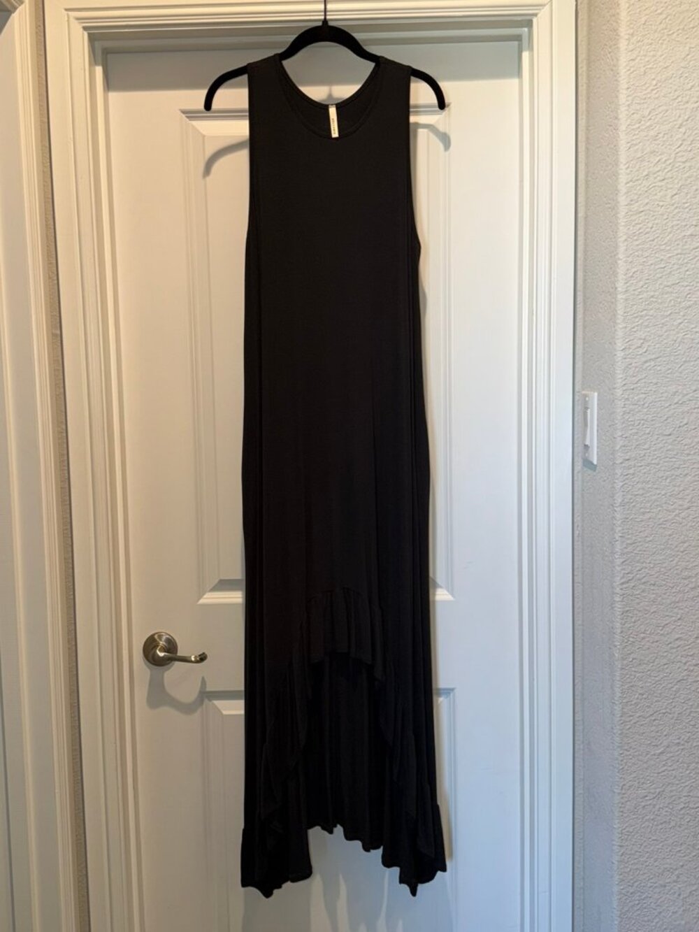 Bellamie High Low Ruffled Black Tank Dress with Pockets - Size M